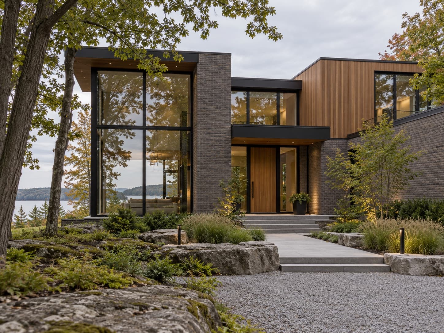 Concept image of a modern home among mature trees